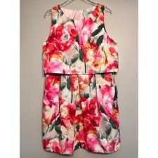 NWT Eliza J Pink Watercolor Colorful Floral Fit Flare Sleeveless Split Back 16