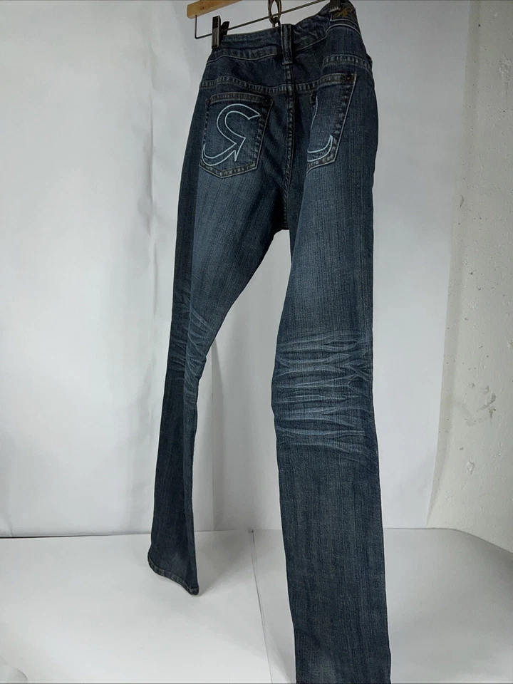 Pantalones de mezclilla REQUEST rectos elásticos tiro bajo para mujer Y2K bordados mangas indie Foto 2 de 4