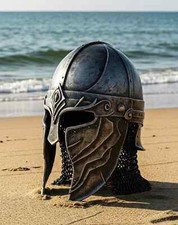 Medieval Knight Helmet Replica Fantasy Steel Armor Helmet with Chainmail