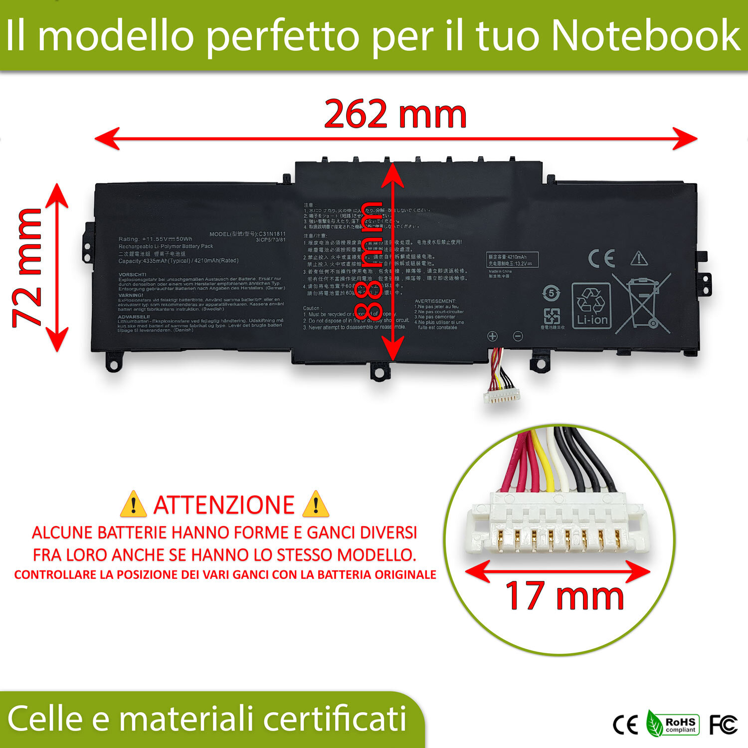 Batteria per ASUS ZenBook UX433FA UX433FN 11.55V 50Wh | Ricambio Garantito - 2