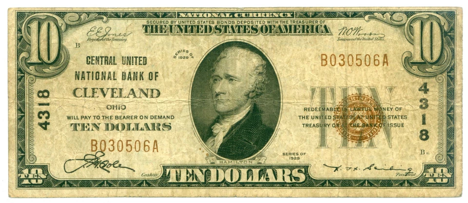 1929 $10 bill  (4318 T1) World paper money national currency OHIO banknote  - Image 2 of 3