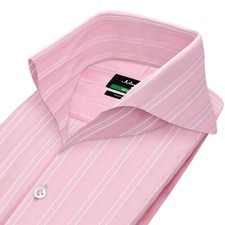 Pink White Stripes High Open Extreme Cutaway Collar Shirt Formal Outfit For Men