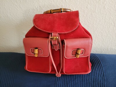 Vintage Gucci Bamboo Red Suede Mini Backpack Vintage (c. 1996) Red & Suede Leather Gucci Bamboo Backpack  main image 4
