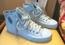 Women's PF FLYERS Canvas Light Blue/Green HIgh Top Sneakers Size 10.5