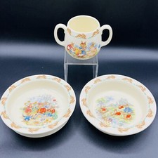 Royal Doulton BUNNYKINS 3 Piece Set: 2 Bowls, 1 Double Handled Cup, Bone China