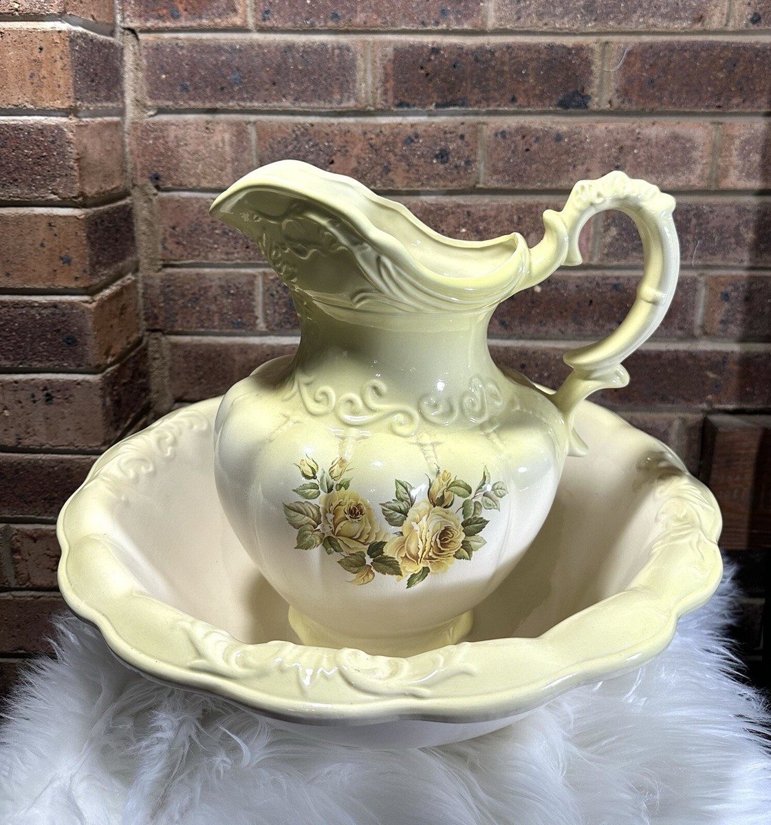 アンティーク　ホーローベイスン RARE Antique Victorian Glazed Ceramic Wash Basin & Water Pitcher