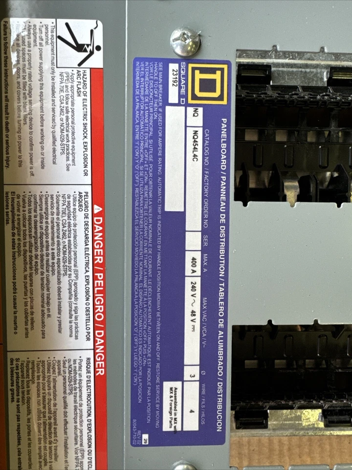 Square D NQ454L4C 54 Circuit Panelboard interior 400A 240V 3P4W MLO Lrg Qty - Image 3 of 4