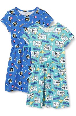 Disney Spotted Zebra Girls'Knit Short-Sleeve Cinch-Waist Dresses, Pack of 2