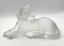 Vintage Art Glass Crystal Simba Lioness Sculp...