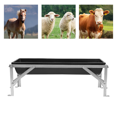 Livestock Feed Trough Long Large Capacity Feeder Feed Trough with Stand Silver