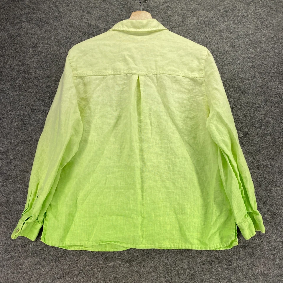 Camisa Studio Works Mujer PL Petite Verde Ombre Abotonada Cuello Lino Informal Foto 2 de 4
