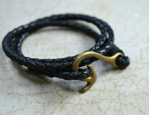 Pulsera envolvente de cuero ancla estilo surfista 3 mm cuero bolo Foto 2 de 4