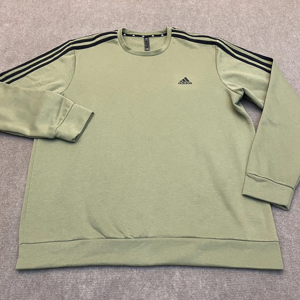 adidas Sweatshirt Mens Extra Large Prime Green Pullover Crewneck Striped  Logo | eBay