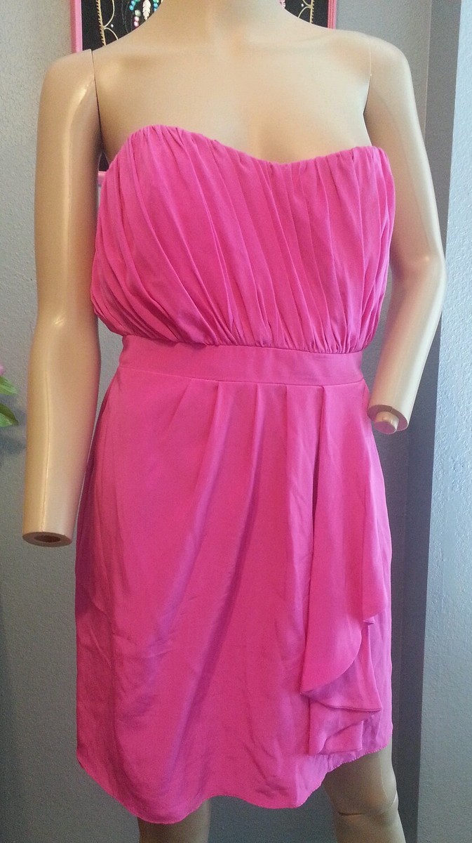 shoshanna hot pink dress Silk Strapless Ruched Cocktail 8 collection: womens_loungewear