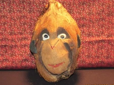 Hand carved Coconut Head  vintage folk art carving wall hanging