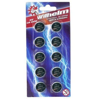 10 x Wilhelm CR2032 Blister Lithium Knopfzelle, Uhrenbatterie