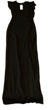 Boohoo Maxi Dress Women Size 10 Black Ruffle Plunge Split Leg Sleeveless Stretch
