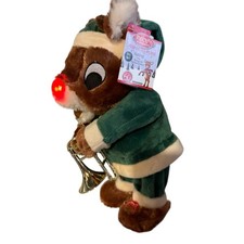 NWT Rudolph the Red Nosed Reindeer Brass Trombone Dancing Plush Stuffy Christmas