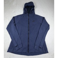 Nike Tech Fleece Jacket Womens Dark Blue Full Zip Hoodie Thumbholes Size Large