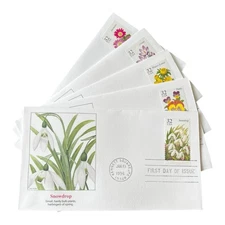 US Stamp Covers, Set Of 5 SPRING FLOWERS First Day Of Issue FLEETWOOD, 1996