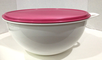 Large White Tupperware Bowl With Pink Lid 32 Cups/ 7.8L  2539B-3