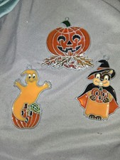 Vitrail plastique Halloween lot 3 vitraux décoration vintage automne fantôme