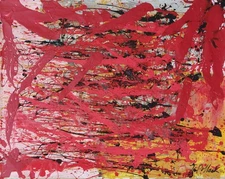 Pollock Signed Abstract Expressionist Oil Painting on Canvas - American Art