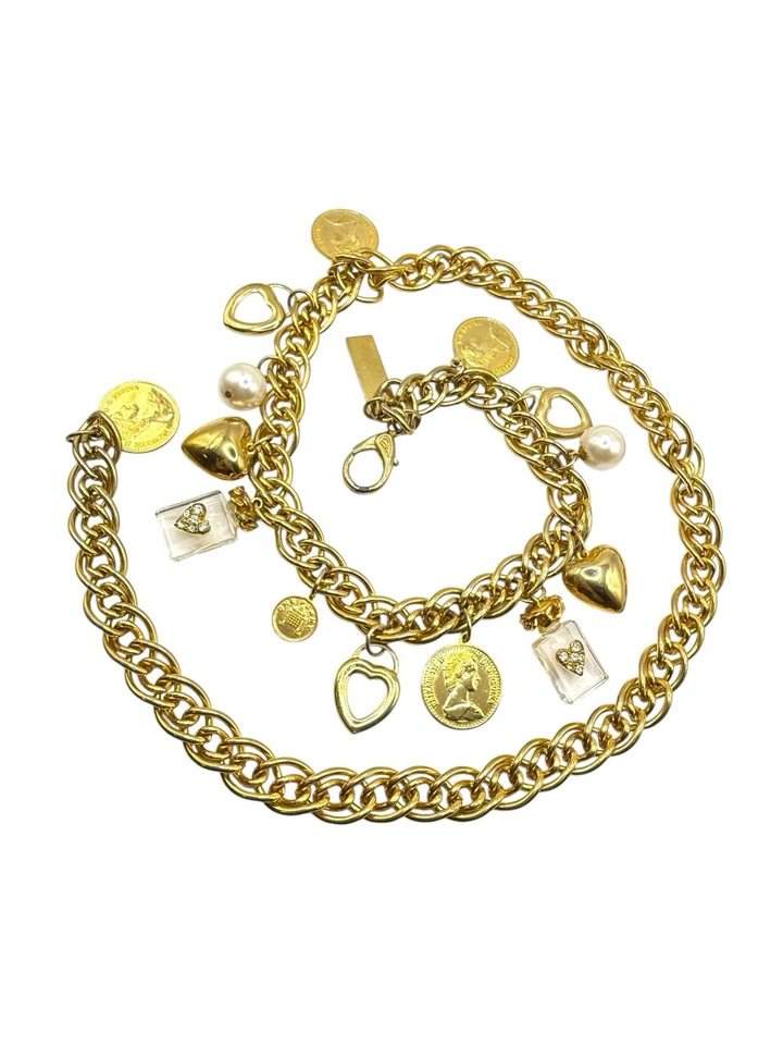 Vintage The Limited Charms Chain Belt Gold Tone Coins Heart Perfume Bottle Korea - Image 4 of 4