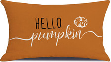 Fall Hello Pumpkin Throw Pillow Cover, 12X20 Inch Autumn Thanksgiving Lumbar Cus