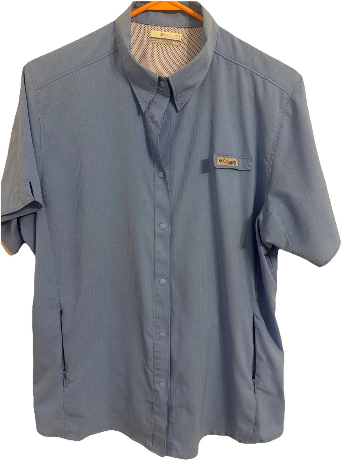 Columbia PFG Tamiami II Fishing Shirt Blue Short Sleeve Snap Front Womens XL