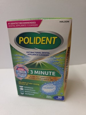 Polident 3 Minute Antibacterial Dental Appliance Cleanser Tablets, 90 Count New 