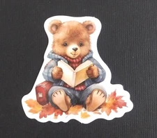 Teddy Bear Reading A Book Fall Autumn Sticker 2.18" x 2.25" (U)