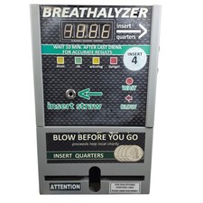 Coin-Operated Bar Breathalyzer Machine Blow Before You Go Takes Quarters Works