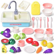 Fun Little Toys 15.7" Pretend Play Sink with Play Food, 31-Pieces