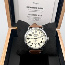 Men  s Shinola Runwell Argonite 1069 Cream Dial Brown Strap Quartz Watch 47mm