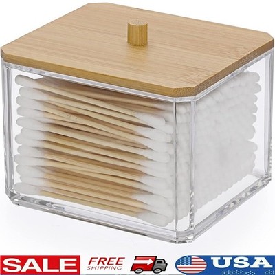 Clear Acrylic Apothecary Jar W/ Lid Cotton Balls Q-Tips Makeup Brushes New