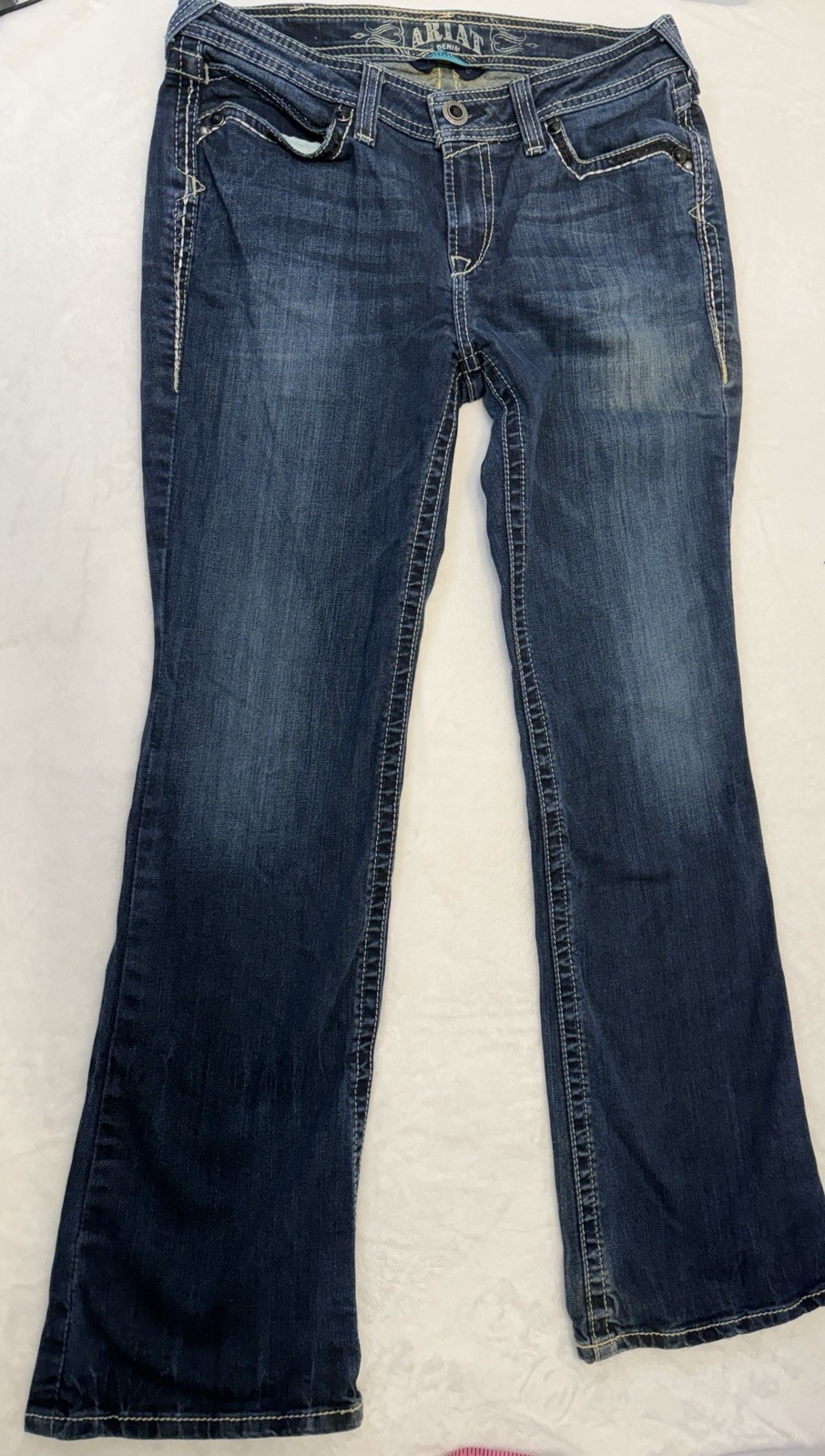 Ariat Jeans Turquoise Womens 30R Blue Bootcut Denim Rhinestone Embroidered