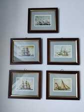 Sei quadri con stampe di navi, vascelli, velieri, galeoni, cornice in legno 