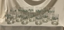 #850 Set Of 15 Drinking Glasses Vining Green Ivy Design By Crisa 7-12oz & 8-8oz