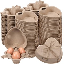 FoldTier 100 Pcs Heart Shaped Egg Cartons Natural Paper Pulp with Jute Rope