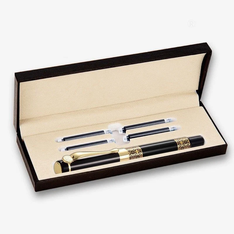 Ensemble de stylo plume de luxe en métal à pointe moyenne avec encre Noire - Photo 1/4
