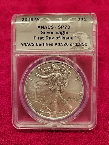 2019 W Burnished American Silver Eagle Anacs Graded Sp70 FIRST DAY OF ISSUE
