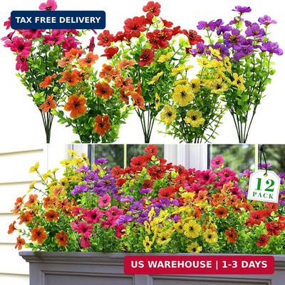 12 Bundles Artificial Fake Flowers for Outdoor Spring Summer Decoration, Faux Pl