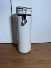 White Ceramic and Silver Latched Storage Canister 12 Nice