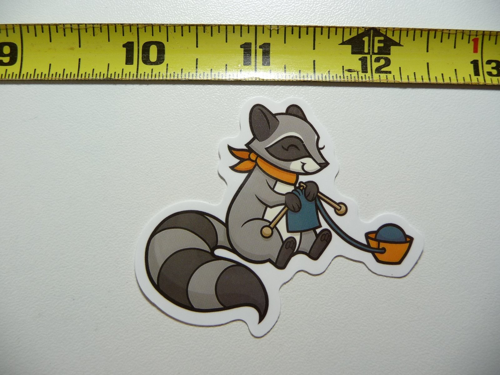 Raccoon Knitting Decal Sticker - Wild Animal Pet with Bandit Mask Design