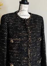 CHANEL 19A TWEED CC LOGO JEWELED BUTTON TWEED JACKET BLAZER FR46 US14