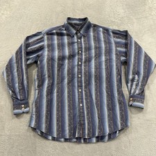 Bugatchi Uomo Button Shirt Long Sleeve Blue Men Large Striped Detail
