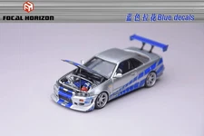 Focal Horizon FH 1:64 Skyline GT-R R34 Fast & Furioust FNF Silver-Blue Model Car