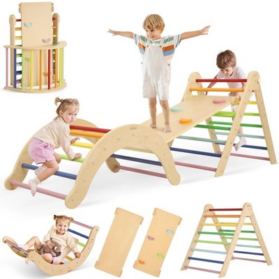 7-in-1 Foldable Pikler Triangle Set for Toddlers: Indoor Climber with Ramp & ...