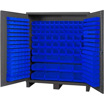 Global Industrial 16 Ga. All-Welded Bin Cabinet Flush Door 264 Blue Bins